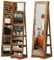SogesPower Schmuckschrank mit Ganzkörperspiegel und Rückseitigen Ablagen, Drehbarer & Abschließbarer Schmuckorganizer, Retro