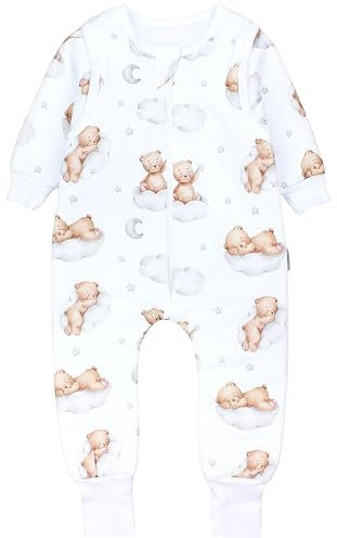 TupTam Baby Schlafsack mit Füßen und Ärmeln – Ganzjahres Schlafsack Baby 2.5 TOG, OEKO-TEX zertifiziert, Farbe: Bären auf Wolken/Weiß/Braun, Größe: 116-122