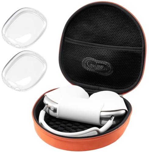 ProCase Kopfhörer Tasche Headphone Case für AirPods Max 2020 mit 2 Intelligenten Silikonabdeckungen, Reisetasche für Kopfhörer Tragetasche Headset Hülle Etui für AirPods Max Kopfhörer -Orange