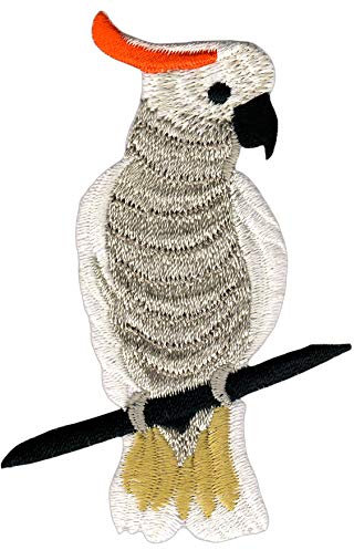Vogel Kakadu Weiß Papagei Aufnäher zum aufbügeln oder aufnähen Bügelbild Aufbügler für Kleidung gestickter Bügelpatch Applikation Patch Größe 6,1 x 9,3 cm