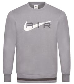 NIKE Air Mens Sweatshirt Swoosh Crew Neck Fleece Lined Top FN7692 (UK, Alpha, M, Regular, Regular, Grey)