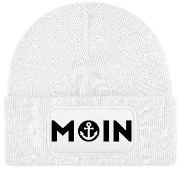 Mütze Beanie Moin Spruch Wintermütze Statement Fun-Print Unisex Strickmütze für Herren & Damen als Geschenk - Weiß