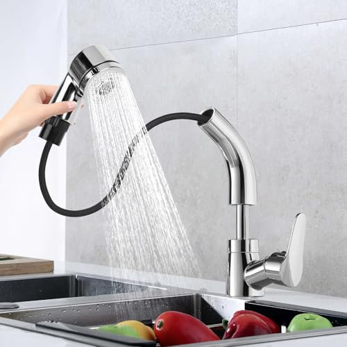 Grifo Cocina Extraible, Mezclador de Fregadero con Caño Giratorio a 360°, 2 Funciones Grifo Cocina Acero Inoxidable, Torneira Cozinha para Agua Fría o Caliente