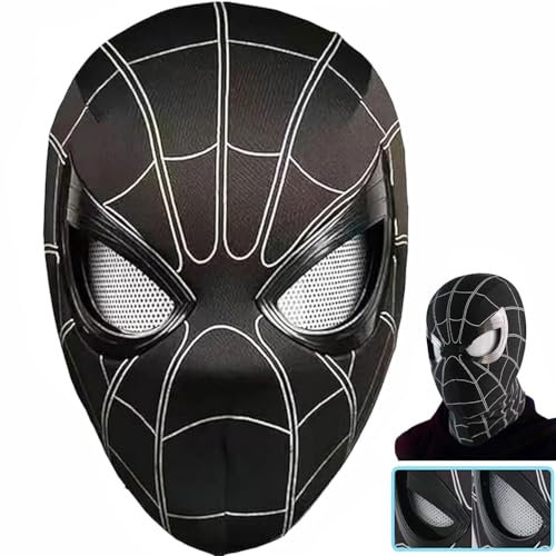 MAQRLT Spider-Helden-Maske mit beweglichen Augen, realistische Spider-Superhelden-Vollmaske, bewegliche Linsen, Cosplay, tragbare Film-Requisiten-Maske, tolles Geschenk für Mann und Kinder