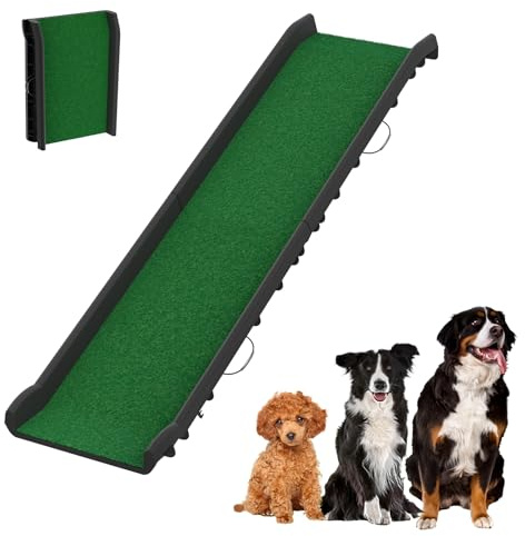 ORHEYA Rampa plegable para perros con césped artificial, rampa antideslizante para el coche de hasta 90 kg, escalera para perros grandes y pequeños, rampa para maletero de coche, escaleras para