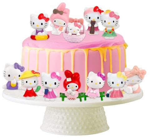 Hello-Ki-tty - Decorazione per torta Ki-tty, 12 pezzi, decorazione per torta di compleanno, gatto, gatto, decorazione per torta di gatto, gatto, decorazione per torta di gatto, mini statuette per