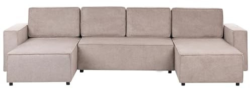 Fabric 4 Seater U-Shaped Sofa Sleeping Function with Storage Light Brown Vatne