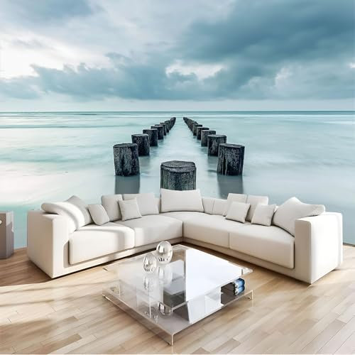 MIATCENRT Papier Peint Panoramique, Nature Paysage 3D Plage Tas De Bois Soie Taille Personnalisée Fresque Murale 396x280cm (L×H), pour Salon Chambre d'enfants restaurant Décoration Murale