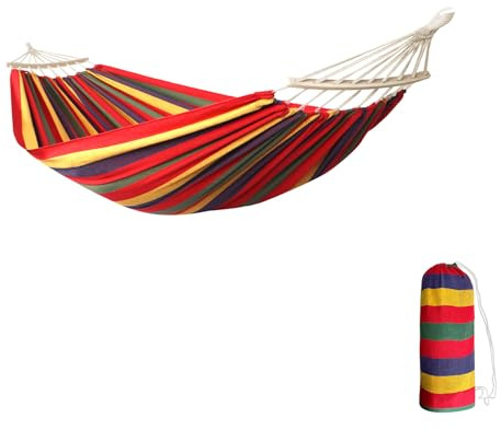 ANYOO Hängematte mit 2 Holzstangen für klappbarem Gestell, Tragbares Stabhängematte 180x130cm,für Outdoor Outdoor Camping Garten