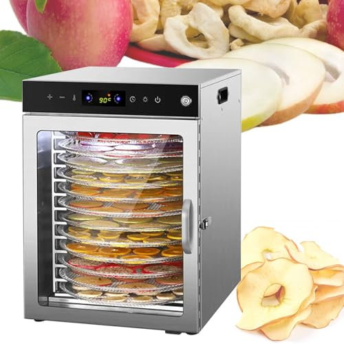 Dehydrater Biltong Maker – Rotary Food Dehydrator, LED Digital Display Electric Meat Drying Box, 360° Automatic Rotation Stainless Steel Trays, 24-Hour Timer, 30°C - 90°C,12Layer