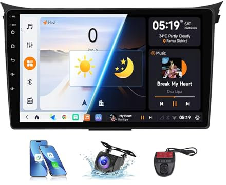 Car Stereo Android 13 Radio Player 9 inch HD GPS Navigation Upgrade DSP 4G Bluetooth 5.0 CarPlay Android Auto Support FM RDS DAB+ Radio Camera DVR for Hyundai i30 2 GD 2011-2017(NF-7)