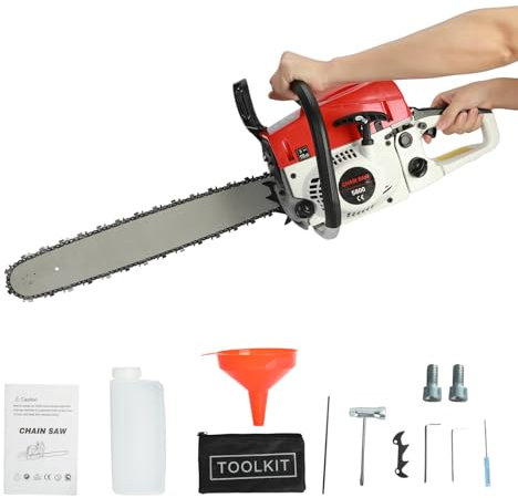 Tronçonneuse Thermique 58cc 3.2CV avec Guide-Chaîne 50cm, Lubrification Automatique, Frein de Sécurité, Tronconneuse Thermique pour Abattage et Bois de Chauffage