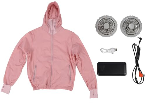 Kühlungsfanjacke für Frauen sonnenproofes Klimaanlagen für die Arbeit im Freien im Freien 20000mAh Batterie USB angetriebener Korallenrot (L)