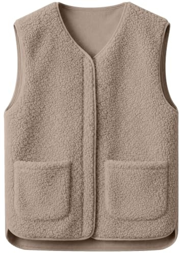 Yutdeng Gilet Donna Invernale Senza Maniche in Pile Caldo con Zip Smanicato Elegante Donna Giubbotto Teddy con Scollo a V Leggero Panciotto con Tasche