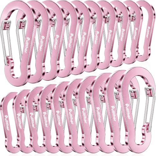 pullther Lot de 20 petits mousquetons de 50 mm en aluminium pour sports de plein air, randonnée, camping, pêche – Rose