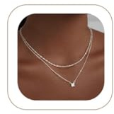 14k Halskette Damen Silber, Layering Kette Silberkette Damen mit CZ Anhänger, wasserfeste Halskette Mädchen Silber für Alltag & Geschenk, Kette Satz, Silberkette mit Anhänger, schmuck Mädchen