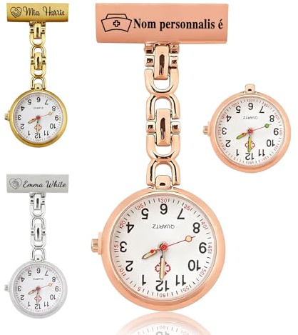 QSZ Personnalisé Montre Infirmiere pour Blouse avec Broche Nom Texte