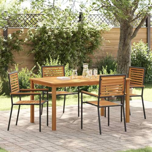 YuuSsea Garten Essgruppe 5-teilig Schwarz Poly Rattan, UV-beständiges Terrassenmöbel Set, Stapelbares Outdoor Sitzgruppe für Balkon, Modernes Design, Wetterfest