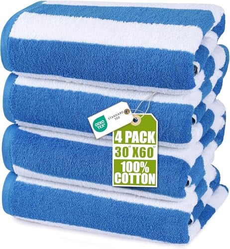 Utopia Towels – Cabana Stripe Strandtücher (76 x 152 cm) – 100% Baumwolle | Große Strand- und Badetücher (76 x 152 cm), weiche und besonders saugfähige Handtücher (4er-Pack, blau)