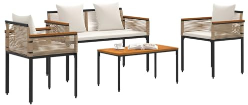 vidaXL Gartenmöbel Set mit Kissen Beige und Cremeweiß Poly-Rattan, Verstellbare Füße, rustikales Gartenmöbelset, langlebige Sitzgruppe, Gartenanordnung, Entspannungsensemble