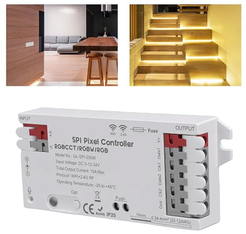 Jectse WiFi Tuya SPI Digital Pixel LED Strip Light Controller, Smart Life App-Steuerung, Einfach Einzurichten für SK6812 WS2801 WS2805