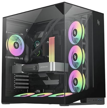 GAMEMAX NEX C56 VC Airflow ATX-Mid-Tower-Gaming-Gehäuse, Panorama-Gehärtetes Glas, 7×120mm ARGB-Lüfter, USB-C, 2×USB 3.0, 360mm-Radiator, für Desktop-PC, RTX 4090 & RTX 5090