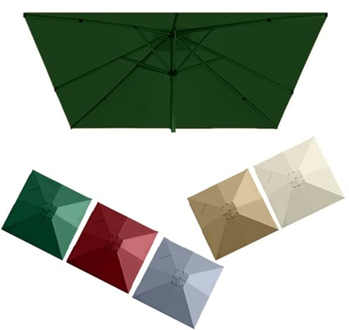 Dessus de remplacement parasol table carré à 8 nervures, tissu d'auvent patio 10'x10', toile marché colonne centrale(Dark Green)