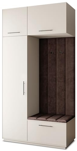 Masseno Flugarderoben Set Rema, Kleiderschrank-Set mit Sitzbank, Garderobenschrank Flur mit 5 Regalböden, Kaschmir