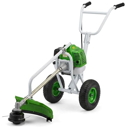 Decespugliatore a Ruote 52cc 2 Tempi a Scoppio – Tagliaerba a Spinta Professionale 2 HP, Diametro Taglio 430mm, Carrellato Antifatica. Include Testina a Filo, Disco in Metallo e Kit Accessori