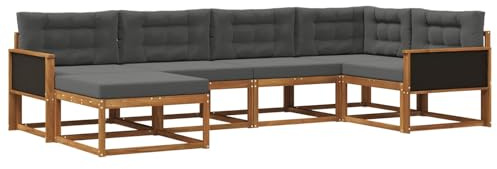 vidaXL Outdoor-Sofagarnitur mit Kissen 6 pcs Natur und Anthrazit, Patio-Sofa, Moderne Outdoor-Sitzgruppe, langlebige Gartenmöbel, wetterfest für die Lounge im Garten