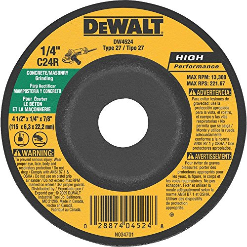 DEWALT DW4524 4-1/2-Inch by 1/4-Inch by 7/8-Inch Concrete/Masonry Grinding Wheel