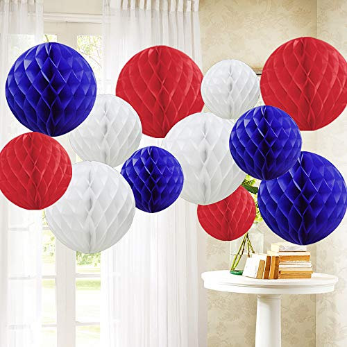 Time to Sparkle 12 Pack Tissue Paper Honeycomb Balls, Poms Birthday Baby Shower Wedding Decorations (Red)