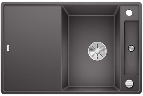 BLANCO AXIA III 45 S-F | Granitspüle aus SILGRANIT felsgrau | mit | [77x50x20,2 cm] | für 45 cm breite Unterschränke | mit Holzschneidbrett | Reinigungsfreundlich | Einbauart: Flächenbündig