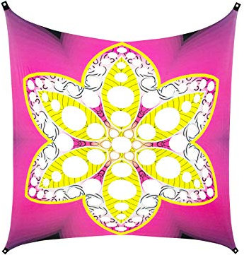 PSYWORK Schwarzlicht Segel Spandex | Goa Psychedelic Flower Yellow | 3 x 3m | UV-aktiv | leuchtend | Wandtuch Wandbehang Stoff Neon Deko Party Tuch Tapestry Poster Psy