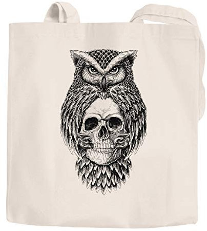 Jutebeutel Eule Totenkopf Owl Skull Schädel Baumwolltasche Stoffbeutel Autiga® natur 2 lange Henkel