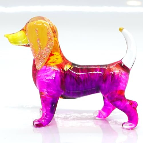 Sansukjai Dackel Miniaturfiguren Hund Tiere handbemalt geblasen Glaskunst Goldverzierung Sammlerstück Geschenk Dekoration Rosa