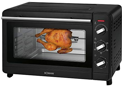 Bomann Multi-Backofen | 30 Liter Backraum | Ober + Unterhitze | Kombibetrieb | 6-Stufenschalter | 100 °C–230 °C | Drehspieß | Pizzastein (29 cm) | Krümelblech | Sichtfenster | 1500 Watt | MBG 6023 CB