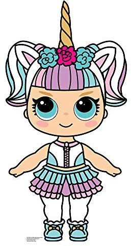 Star Cutouts SC1436 Niedliche Puppe mit großen Augen und Einhornhorn, Pappaufsteller für die perfekte Familie, Jubiläum, Hochzeit, Geburtstag, Party-Dekoration, mehrfarbig
