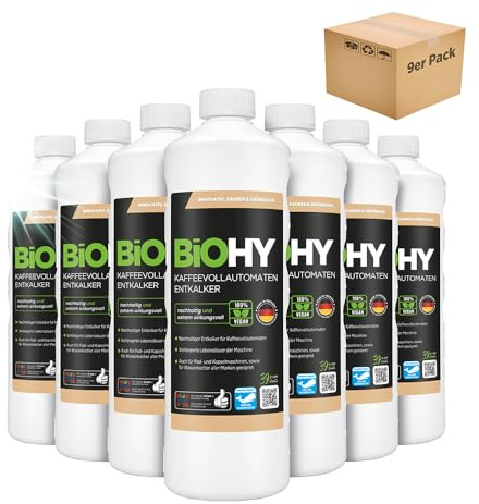 BiOHY Entkalker Kaffeevollautomat Espressomaschine flüssig (9 x 1 Liter) | Kalklöser für Kaffeepad-, Filter- und Siebträgermaschinen, lebensmittelecht – geeignet für DeLonghi, Siemens, Krups