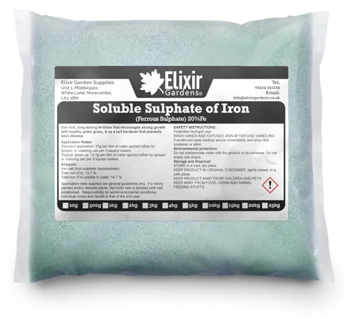 Elixir Gardens Soluble 20% Iron Sulphate Lawn Tonic 3kg Bag | Grass Green-Up | 3kg Bag | Makes 240L of Liquid Feed
