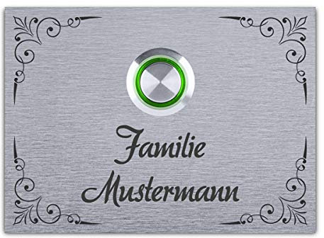 Türklingel mit Gravur Edelstahl 110x80mm mit LED-Taster (Farbe wählbar) Wasserdicht und Montagefertig von Klingelhaus - Vintage