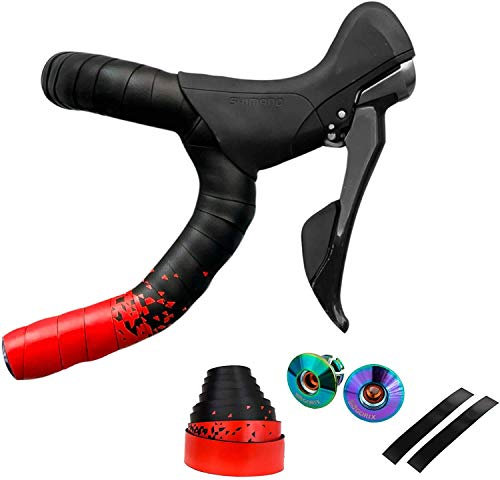 GORIX Lenkerband Lenkergriffband + 2 feste Lenkerstopfen 2 Farben Rennrad MTB Fahrrad Radfahren (GX-097BD) (Rot)