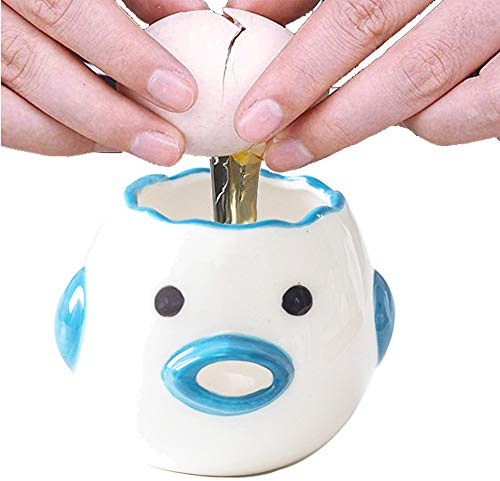 ZOEAST (TM) Egg Yolk Separator, HQ Creative Ceramics Cute Little Chicken Egg Yolk White, Funny Cartoon Style Simple and Practical Automatic Separation Baking Assistant Tool (Upgrade Blue Chick)