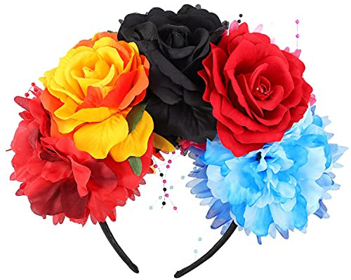 Day of The Dead Headband Rose Flower Headband Floral Crown Mexican Headpiece Halloween Party Costume Headwear