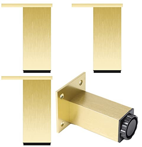 CWYP-038 Pieds de Canapé Doré Pieds Meuble Carré Pied Réglable pour Meuble Socles Aluminum Alloy | Finition en Anodisé | Hauteur:6-40 cm Pieds de Meubles Pieds Canapé lit Vis Inclus,Lot de 4 (15cm)