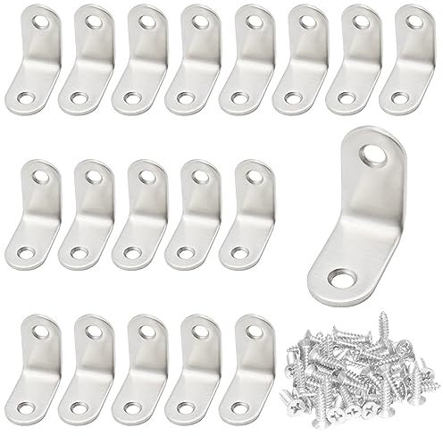 CEEYSEE 20 soportes en L de 30 x 30 mm de acero inoxidable con forma de 90 grados de ángulo con 40 tornillos inoxidables para fijar mesas de muebles de madera, sillas, estanterías de ventana de