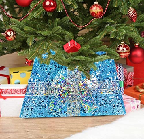 ADEPTNA Premium Xmas Tree Skirt Base Decoration Glowing with 55 LED lights Base light Stand Christmas Wicker Cover – The Perfect Finishing Touch (BLUE SKIRT & SILVER RIBBON)