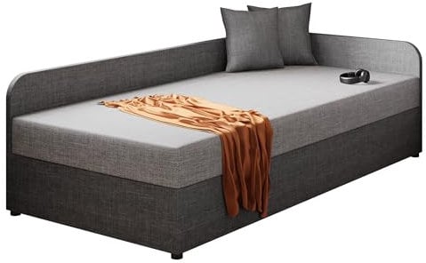 Mirjan24 Einzelbett Kodawi, Sitzfläche: Bonellfederkern und Schaumstoff T25, Härtegrad: H3, Bett mit Polsterkopfteil, Jugendzimmer, Schlafmöbel, Bettgestell 90 x 200 (Seite: Rechts, Lux 06 + Lux 05)