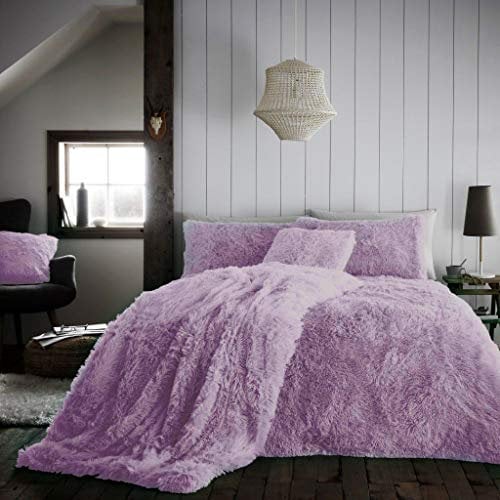KOLLACHE Hug & Snug Fleece Cuddles Duvet Cover Set Teddy Thermal Cosy Warm Quilt with Matching Pillowcase Bedding Set Size : Double Colour : Lilac