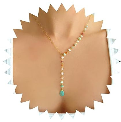 Aneneiceera Boho Türkis Anhänger Halskette Gold Choker Kette Vertikal Y Bunte Perlenkette Bohème Halskette Schmuck Für Frauen Und Mädchen